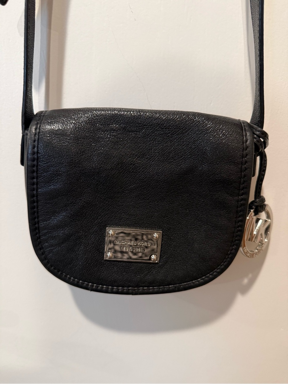 Michael Kors Black Leather Small Saddle Crossbody